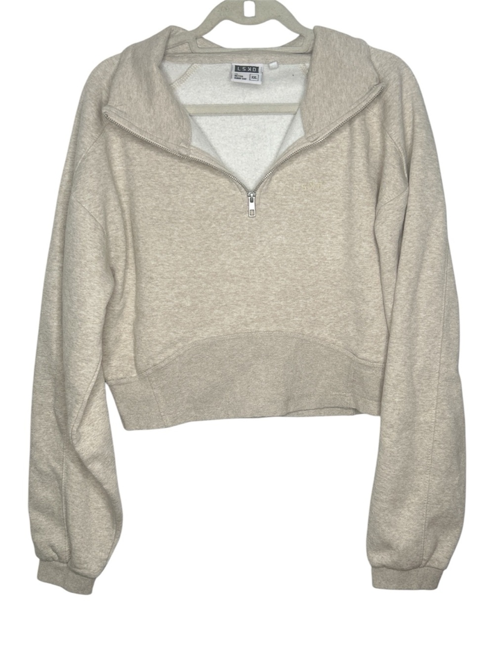 LSKD Women’s Cropped Quarter Zip Fleece Pullover Oatmeal Heather Size XXL NWOT
